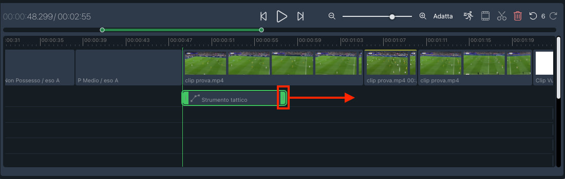 YouCoachApp Video Analysis: estendi la sua durata tenendo premuto il mouse e trascinandolo fino all'istante di tuo interesse YouCoachApp Video Analysis: estendi la sua durata tenendo premuto il mouse e trascinandolo fino all'istante di tuo interesse